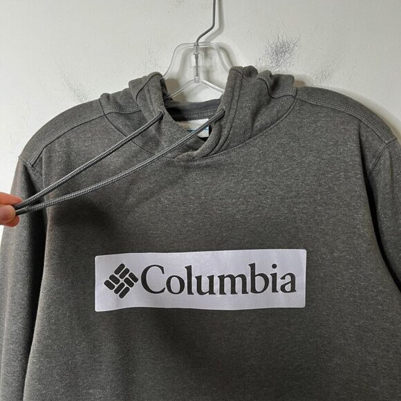 Columbia Men's Hoodie Sweatshirt L Gray & White Logo Pullover Long Sleeve Hooded - Picture 3 of 7